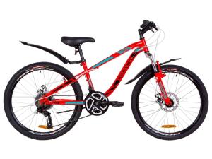 Велосипед 24" Discovery FLINT AM 14G DD St з крилом Pl 2019 (червоно-бірюзовий з чорним)