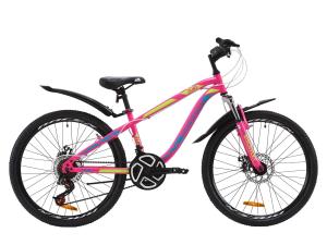 Велосипед ST 24" Discovery FLINT AM DD з крилом Pl 2020 (малиново-блакитний з жовтим)