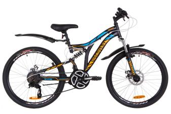 Велосипед 24" Discovery ROCKET AM2 14G DD St з крилом Pl 2019 (чорно-помаранчевий з синім)