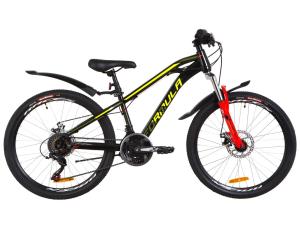 Велосипед 24" Formula DAKAR AM 14G DD St з крилом Pl 2019 (чорно-червоний з жовтим)