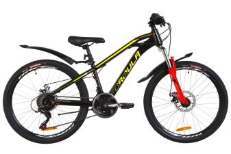 Велосипед 24" Formula DAKAR AM 14G DD St з крилом Pl 2019 (чорно-червоний з жовтим)