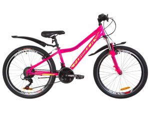 Велосипед 24" Formula FOREST AM 14G Vbr St з крилом Pl 2019 (малиновий з салатовим)