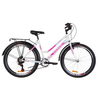 Велосипед 26" Discovery PRESTIGE WOMAN 14G Vbr St з багажником зад St, з крилом St 2019 (біло-малиновий з блакитним)