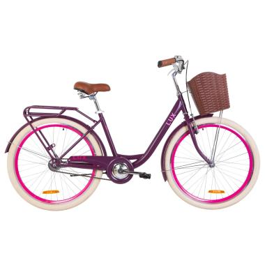 Велосипед 26" Dorozhnik LUX 14G St з багажником зад St, з крилом St, з кошиком Pl 2019 (сливовий)
