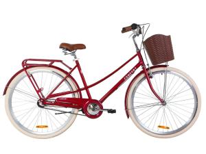 Велосипед 28" Dorozhnik COMFORT FEMALE 14G планет. St з багажником зад St, з крилом St, з кошиком Pl 2019 (рубіновий)