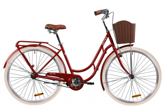 Велосипед ST 28" Dorozhnik RETRO з багажником зад St, з крилом St, з кошиком Pl 2020 (рубіновий)